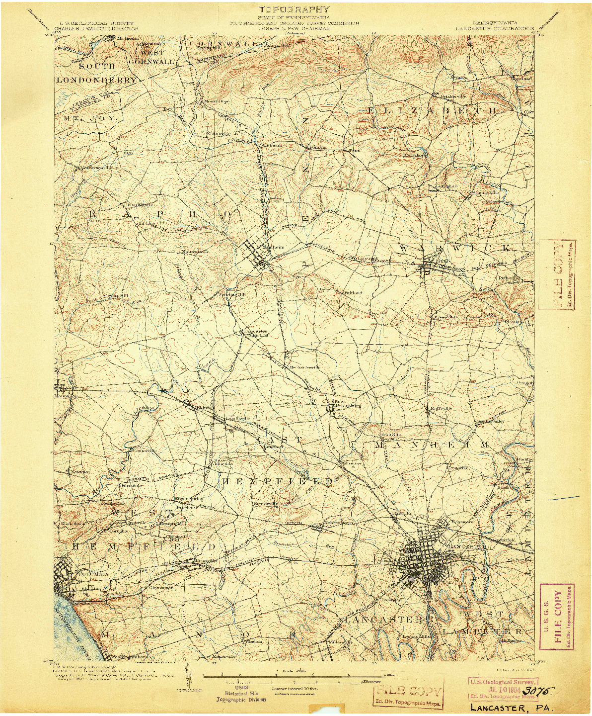 USGS 1:62500-SCALE QUADRANGLE FOR LANCASTER, PA 1904