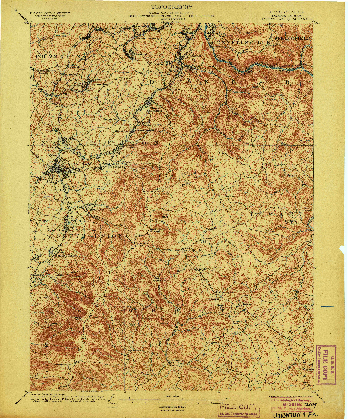 USGS 1:62500-SCALE QUADRANGLE FOR UNIONTOWN, PA 1900