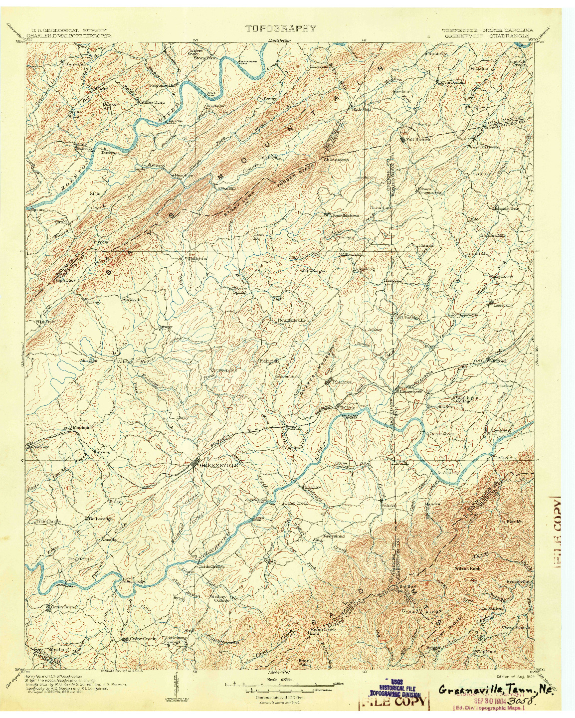 USGS 1:125000-SCALE QUADRANGLE FOR GREENEVILLE, TN 1904