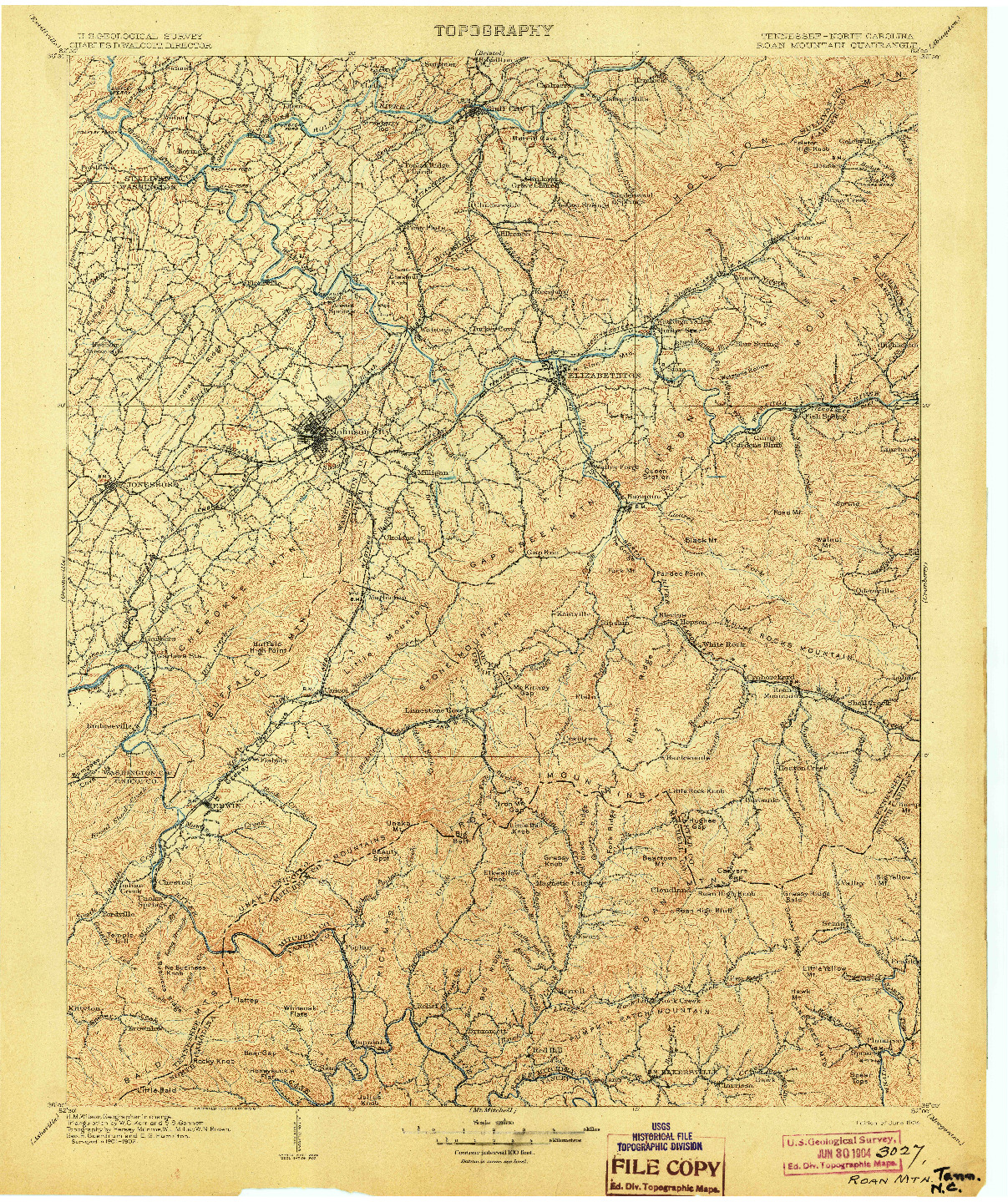 USGS 1:125000-SCALE QUADRANGLE FOR ROAN MOUNTAIN, TN 1904