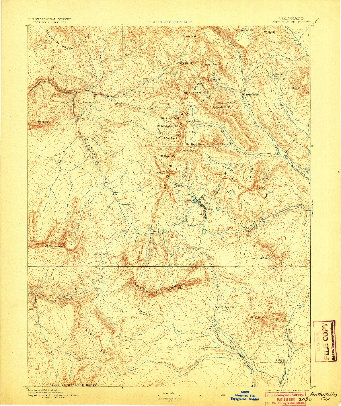 USGS 1:62500-SCALE QUADRANGLE FOR ANTHRACITE, CO 1893