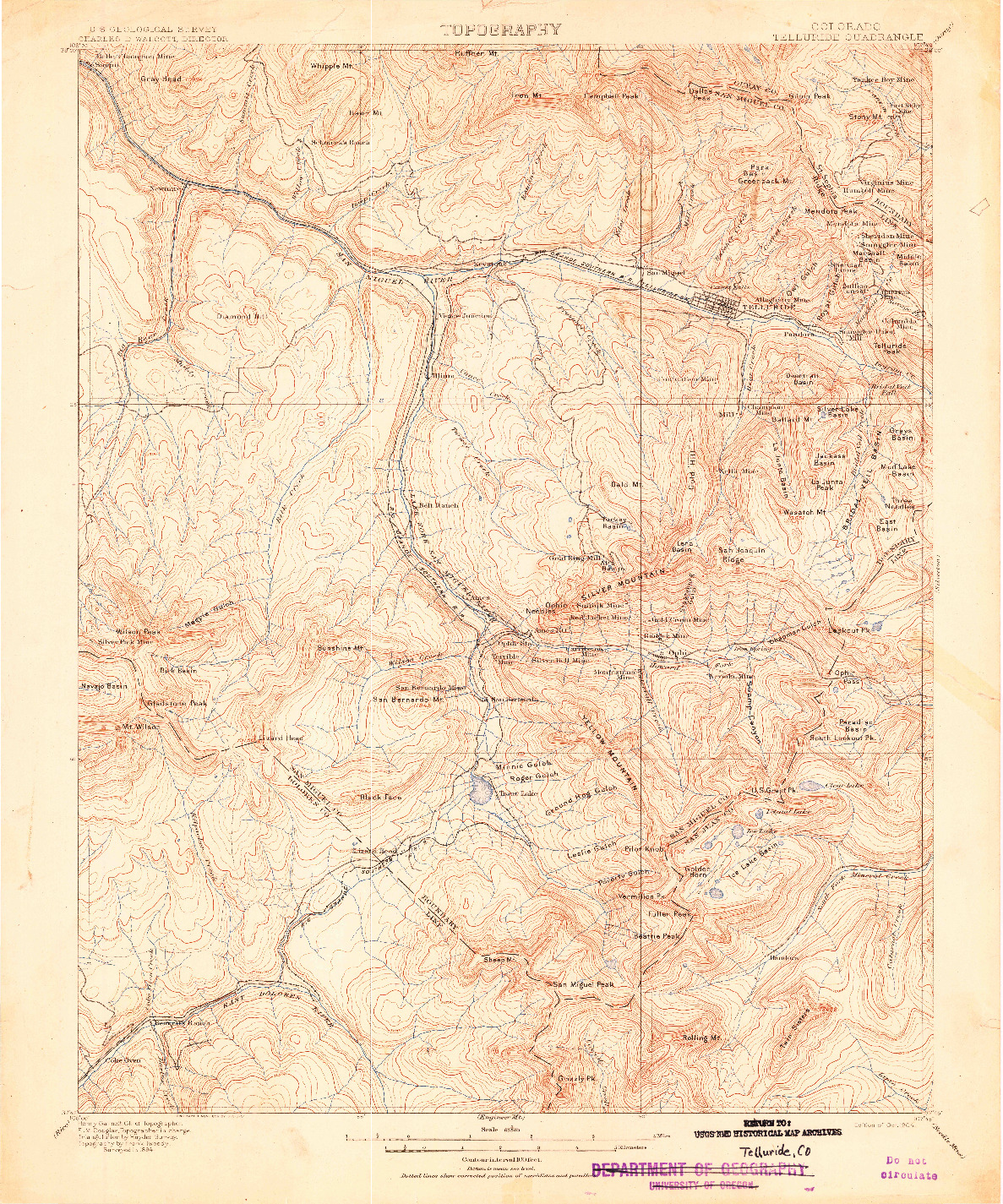 USGS 1:62500-SCALE QUADRANGLE FOR TELLURIDE, CO 1904