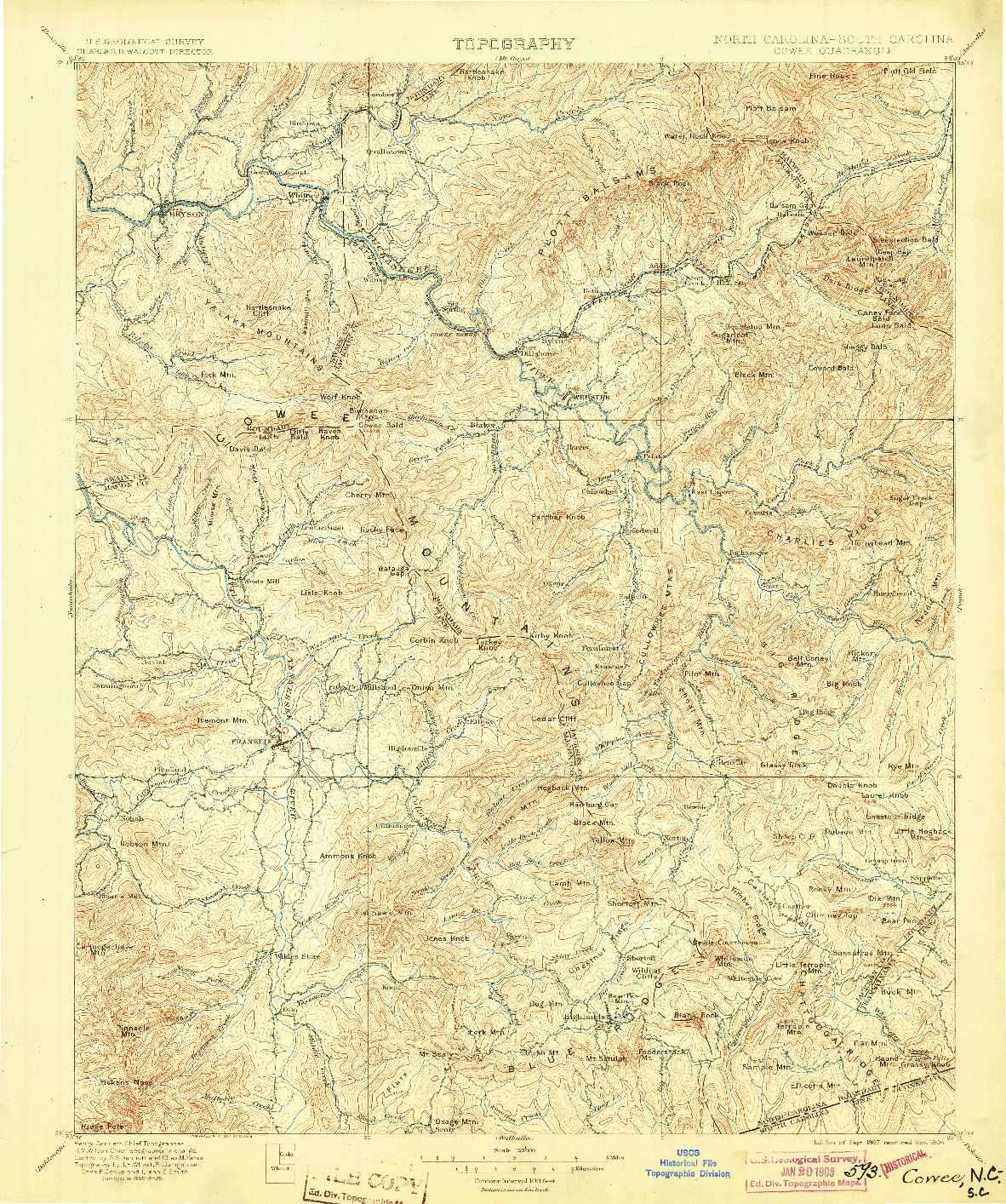 USGS 1:125000-SCALE QUADRANGLE FOR COWEE, NC 1897