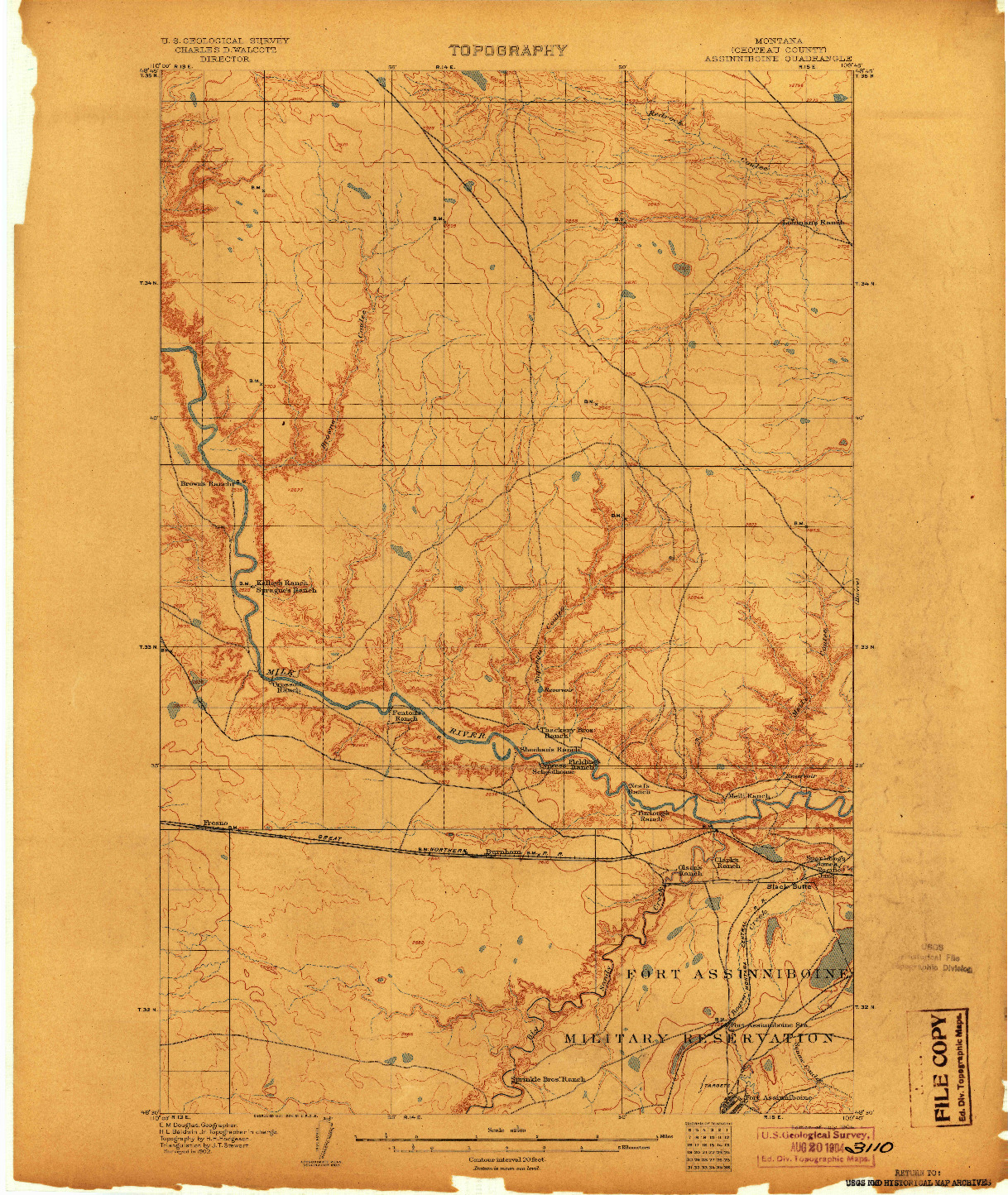 USGS 1:62500-SCALE QUADRANGLE FOR ASSINNIBOINE, MT 1904