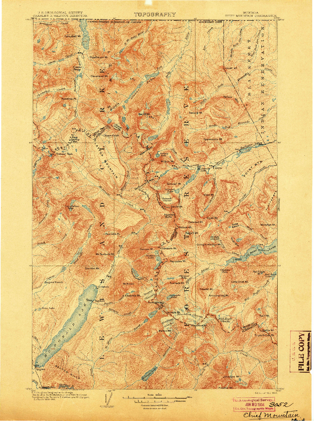 USGS 1:125000-SCALE QUADRANGLE FOR CHIEF MOUNTAIN, MT 1904