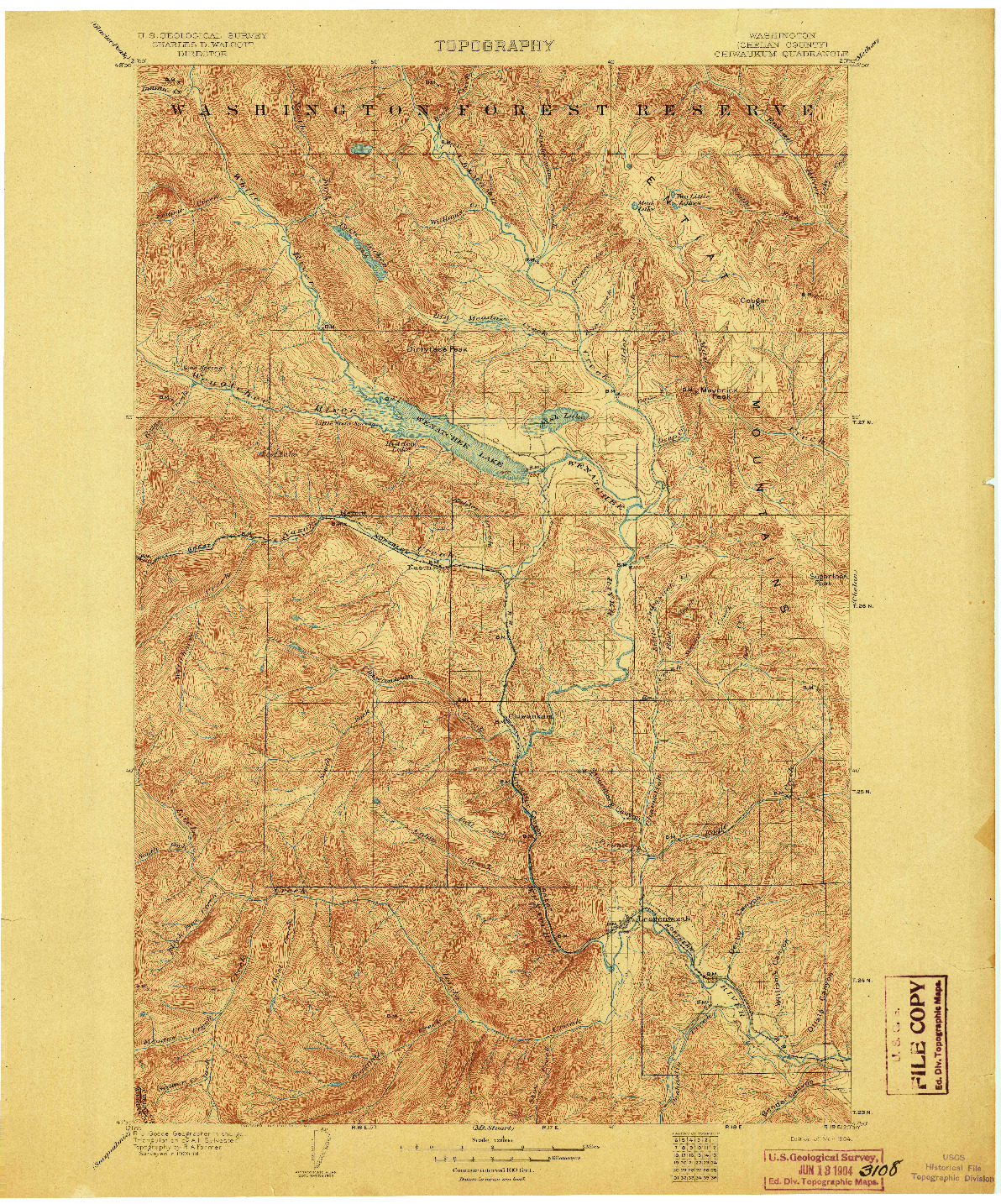 USGS 1:125000-SCALE QUADRANGLE FOR CHIWAUKUM, WA 1904