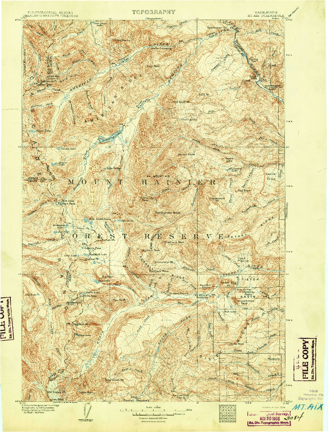 USGS 1:125000-SCALE QUADRANGLE FOR MT AIX, WA 1904