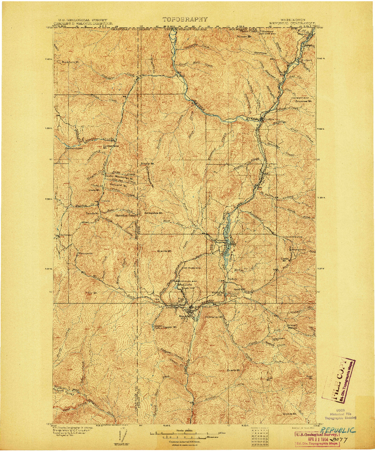 USGS 1:125000-SCALE QUADRANGLE FOR REPUBLIC, WA 1904