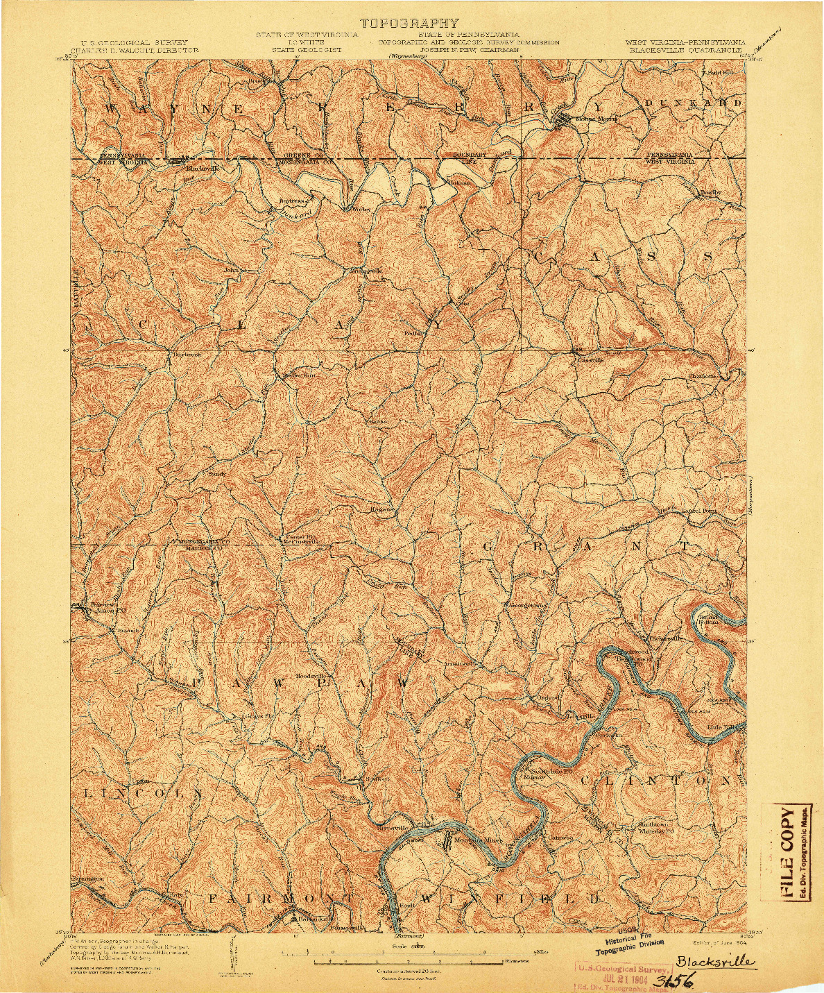 USGS 1:62500-SCALE QUADRANGLE FOR BLACKSVILLE, WV 1904