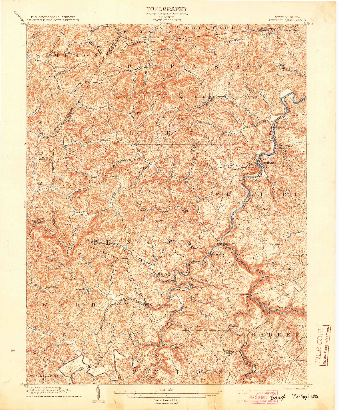 USGS 1:62500-SCALE QUADRANGLE FOR PHILIPPI, WV 1904