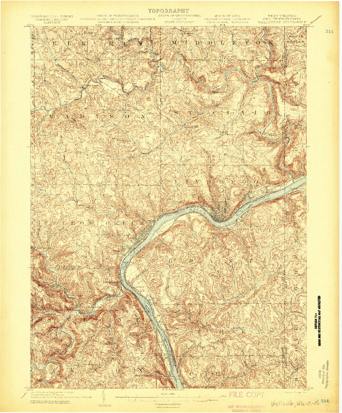 USGS 1:62500-SCALE QUADRANGLE FOR WELLSVILLE, WV 1904