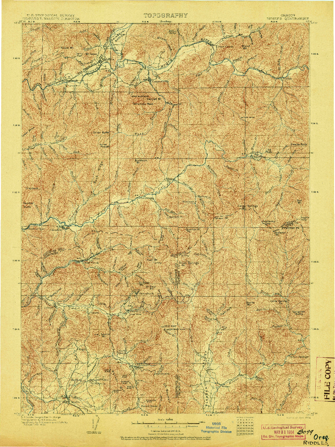 USGS 1:125000-SCALE QUADRANGLE FOR RIDDLE, OR 1904