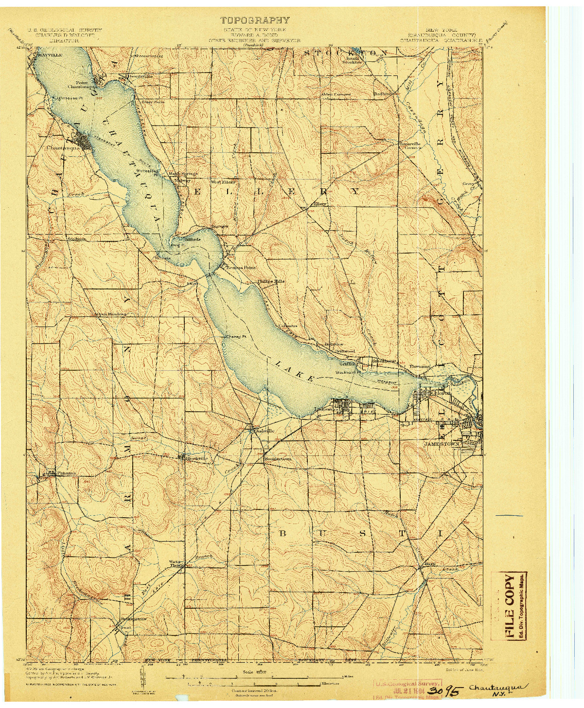 USGS 1:62500-SCALE QUADRANGLE FOR CHAUTAQUA, NY 1904