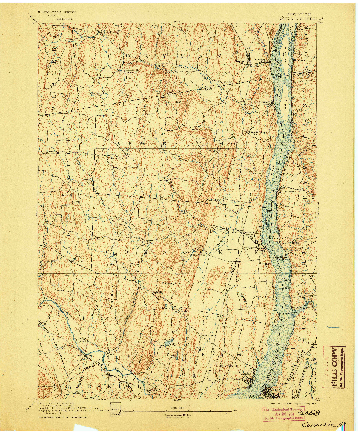 USGS 1:62500-SCALE QUADRANGLE FOR COXSACKIE, NY 1894