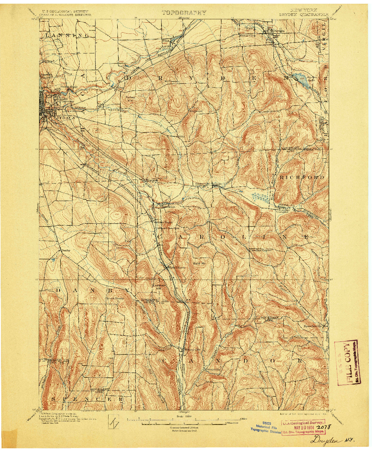 USGS 1:62500-SCALE QUADRANGLE FOR DRYDEN, NY 1900