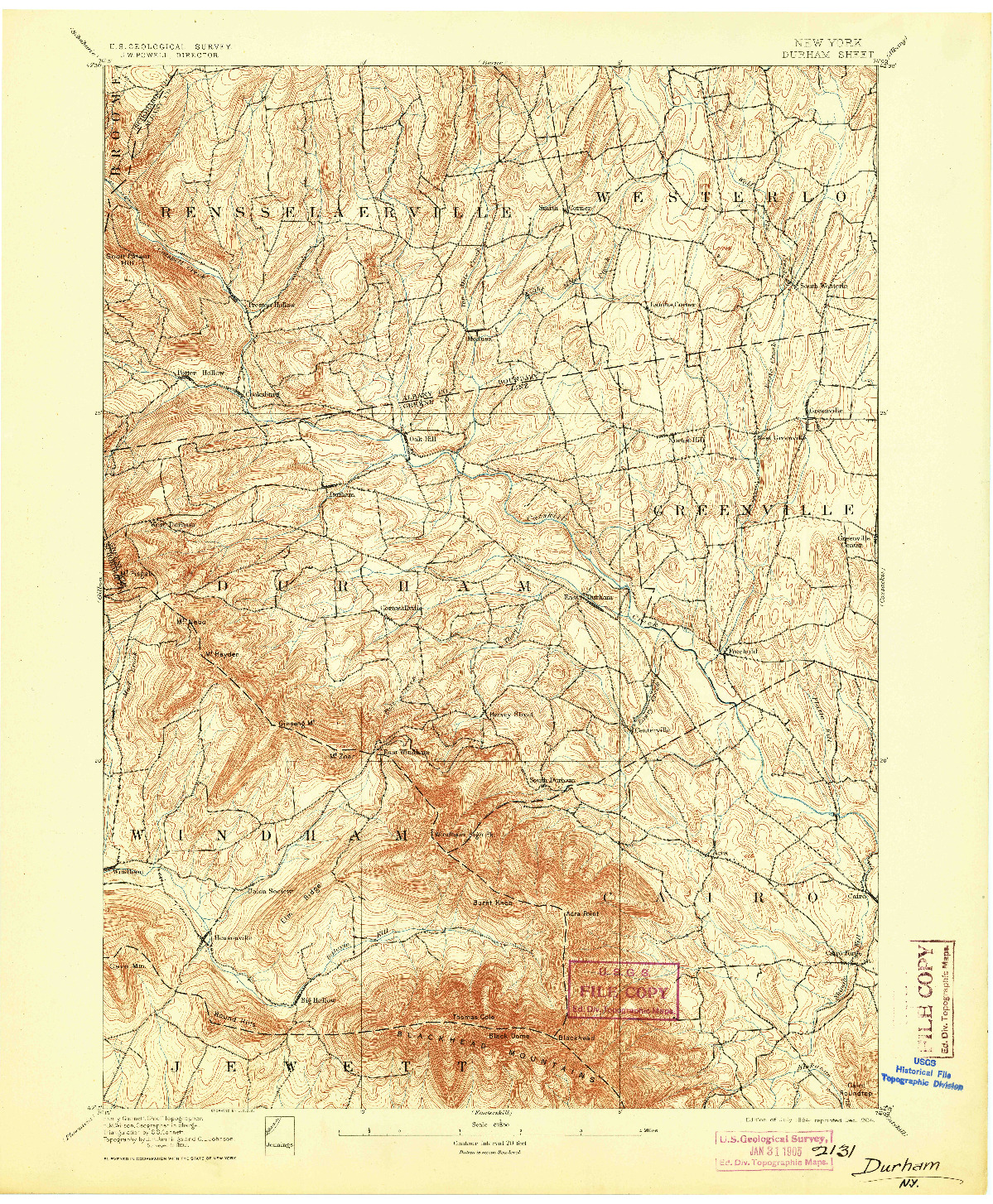 USGS 1:62500-SCALE QUADRANGLE FOR DURHAM, NY 1894