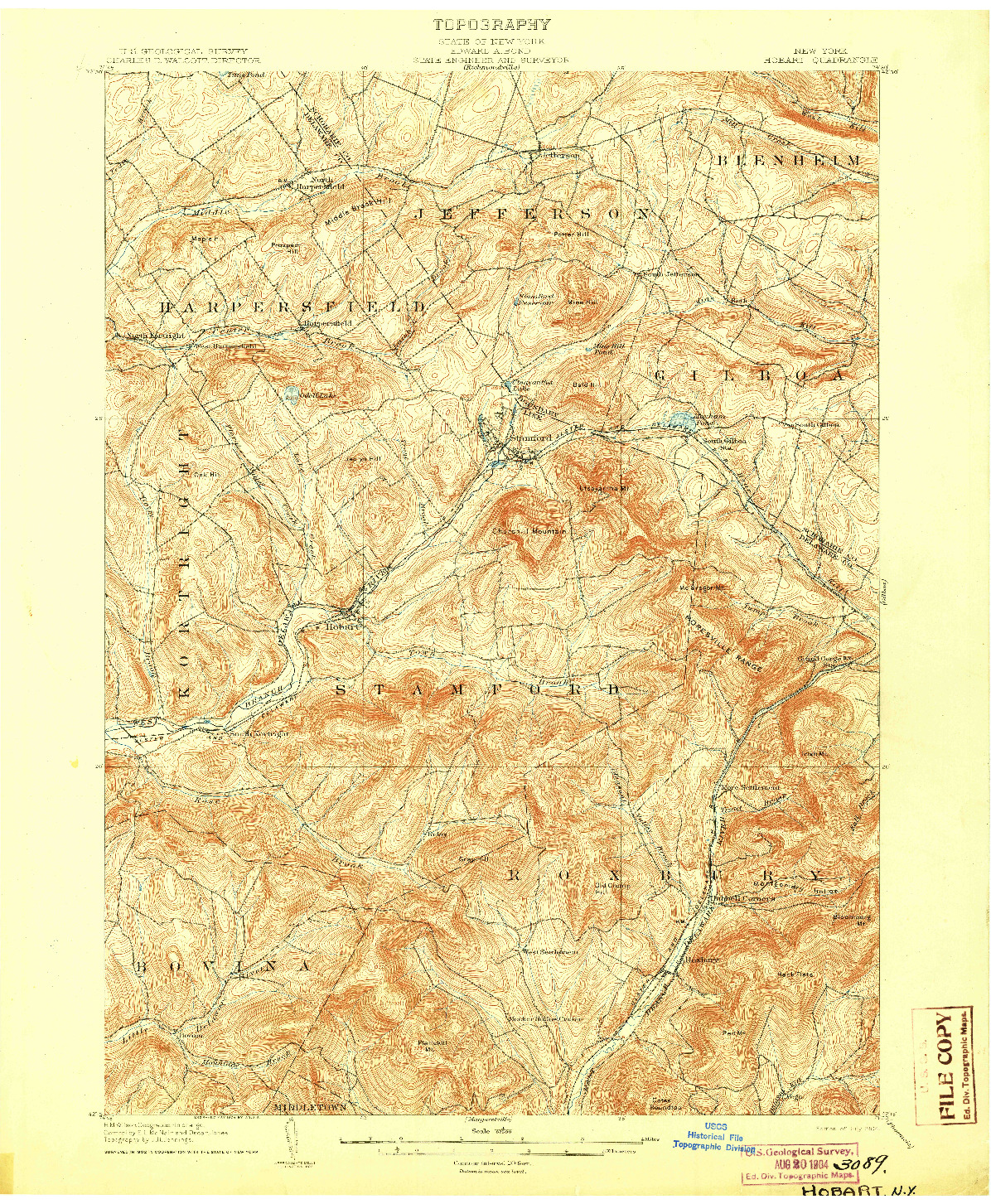 USGS 1:62500-SCALE QUADRANGLE FOR HOBART, NY 1904