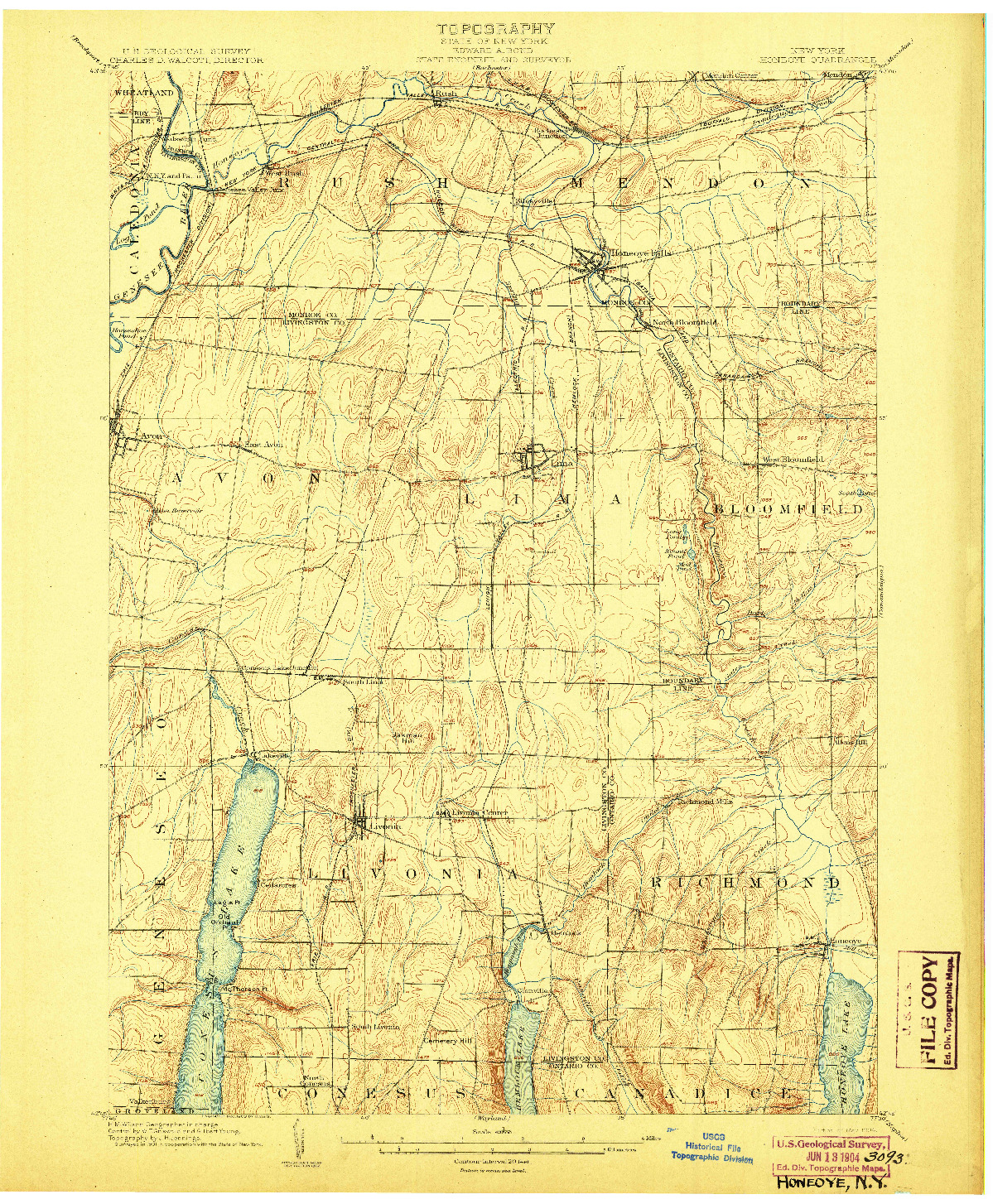 USGS 1:62500-SCALE QUADRANGLE FOR HONEOYE, NY 1904