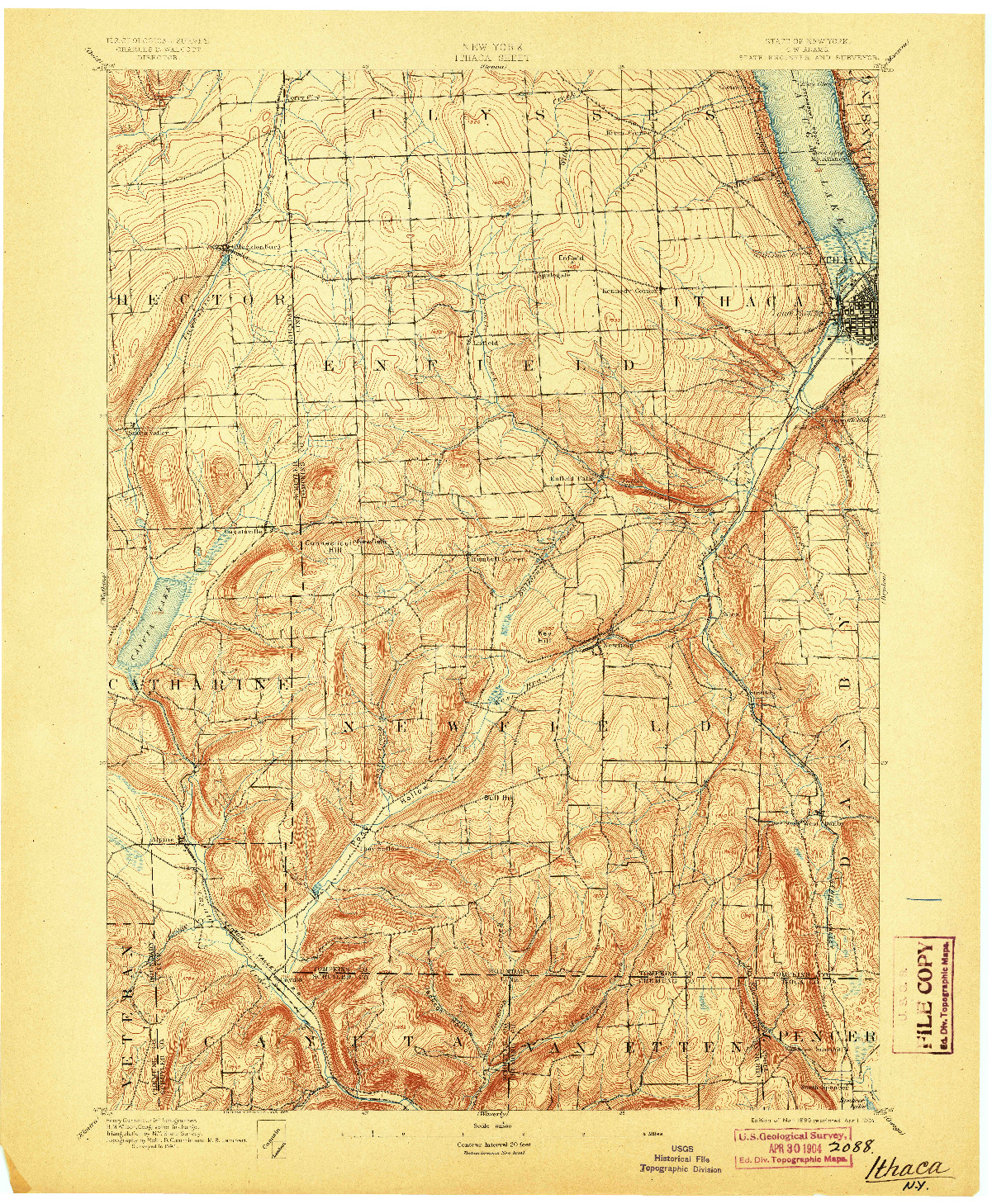 USGS 1:62500-SCALE QUADRANGLE FOR ITHACA, NY 1895