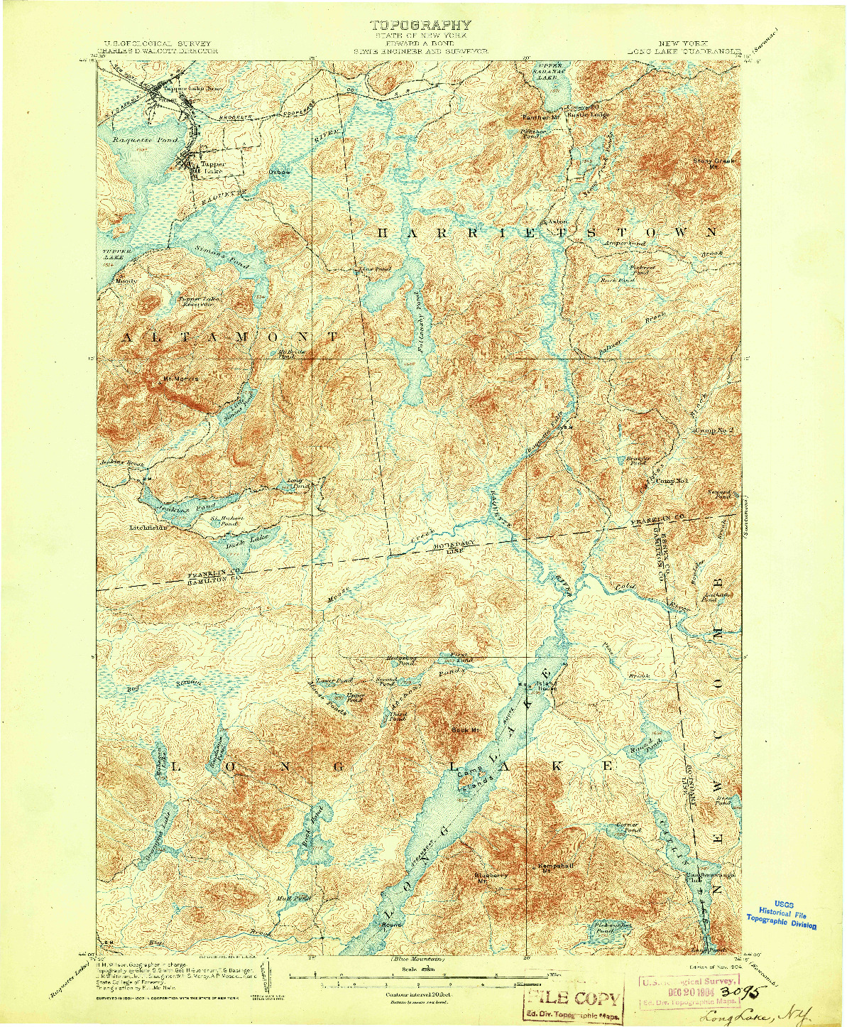 USGS 1:62500-SCALE QUADRANGLE FOR LONG LAKE, NY 1904