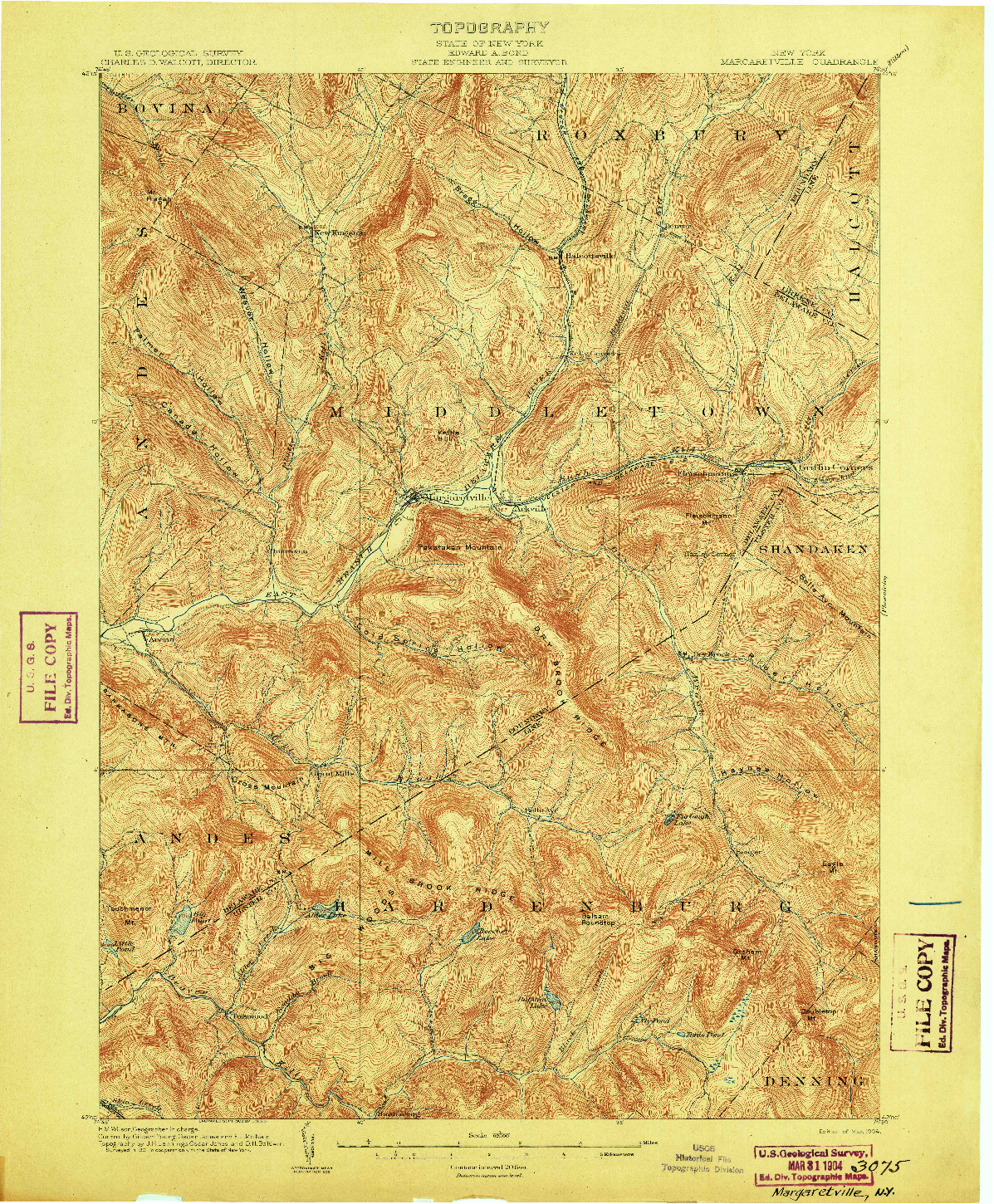 USGS 1:62500-SCALE QUADRANGLE FOR MARGARETVILLE, NY 1904