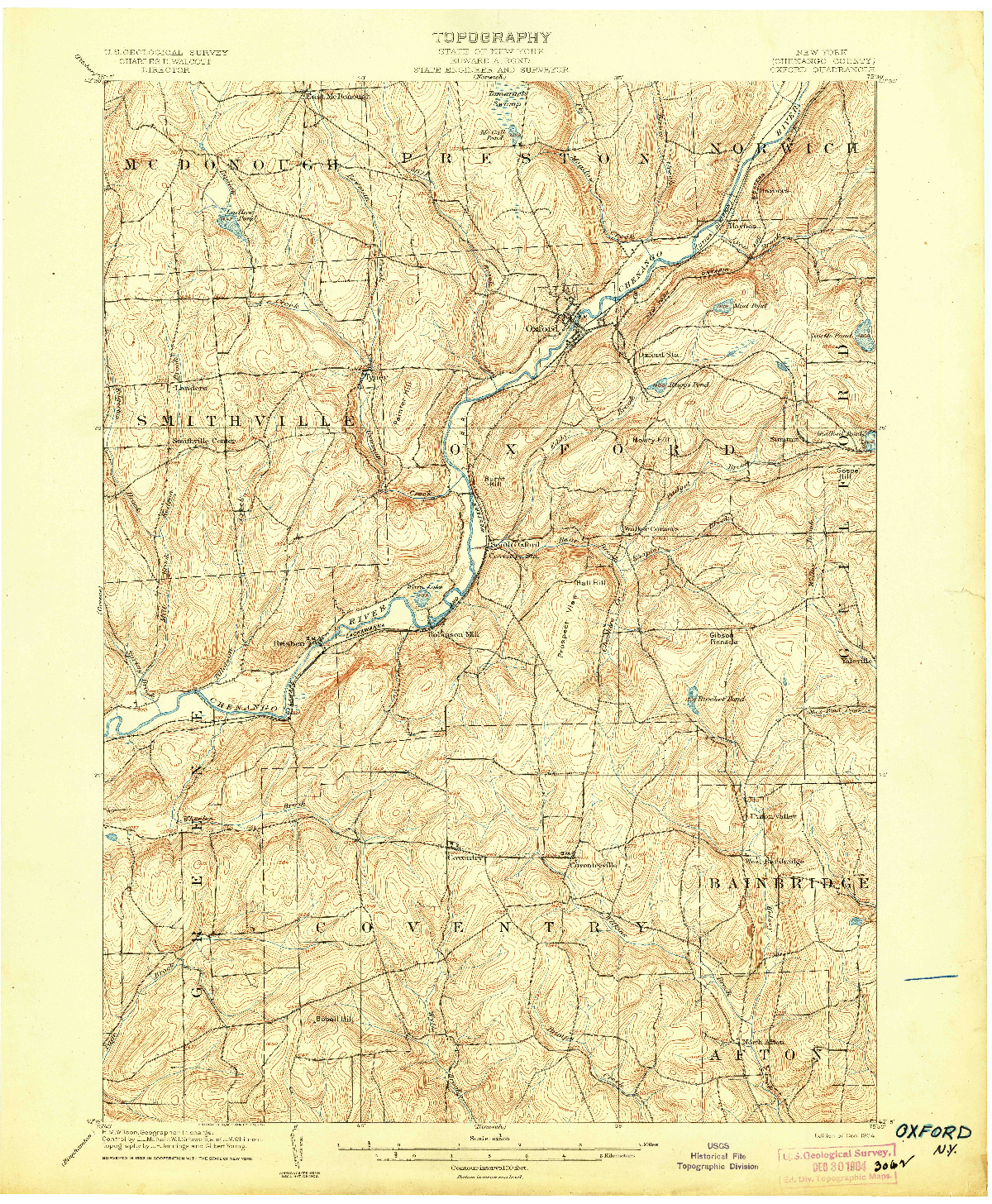 USGS 1:62500-SCALE QUADRANGLE FOR OXFORD, NY 1904