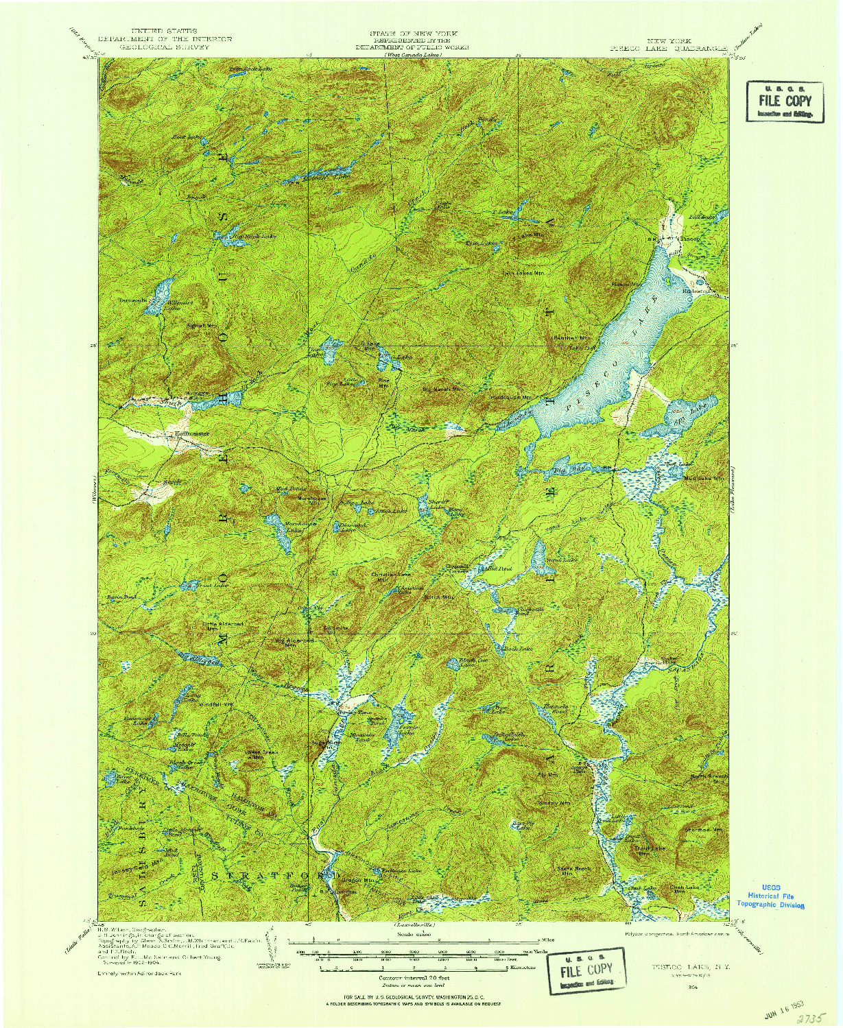 USGS 1:62500-SCALE QUADRANGLE FOR PISECO LAKE, NY 1904