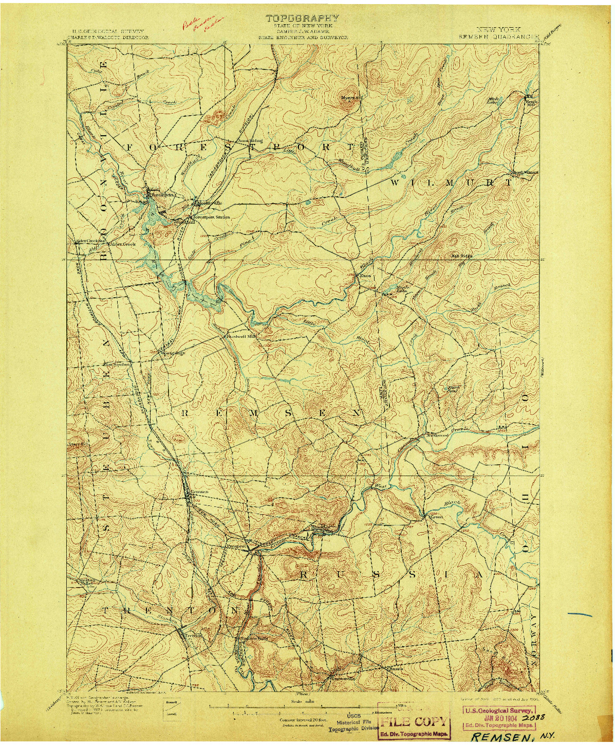 USGS 1:62500-SCALE QUADRANGLE FOR REMSEN, NY 1900