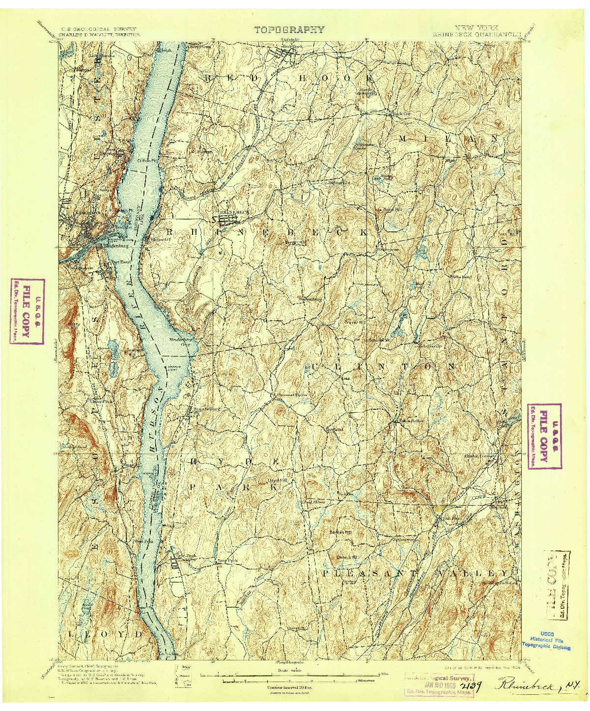 USGS 1:62500-SCALE QUADRANGLE FOR RHINEBECK, NY 1898