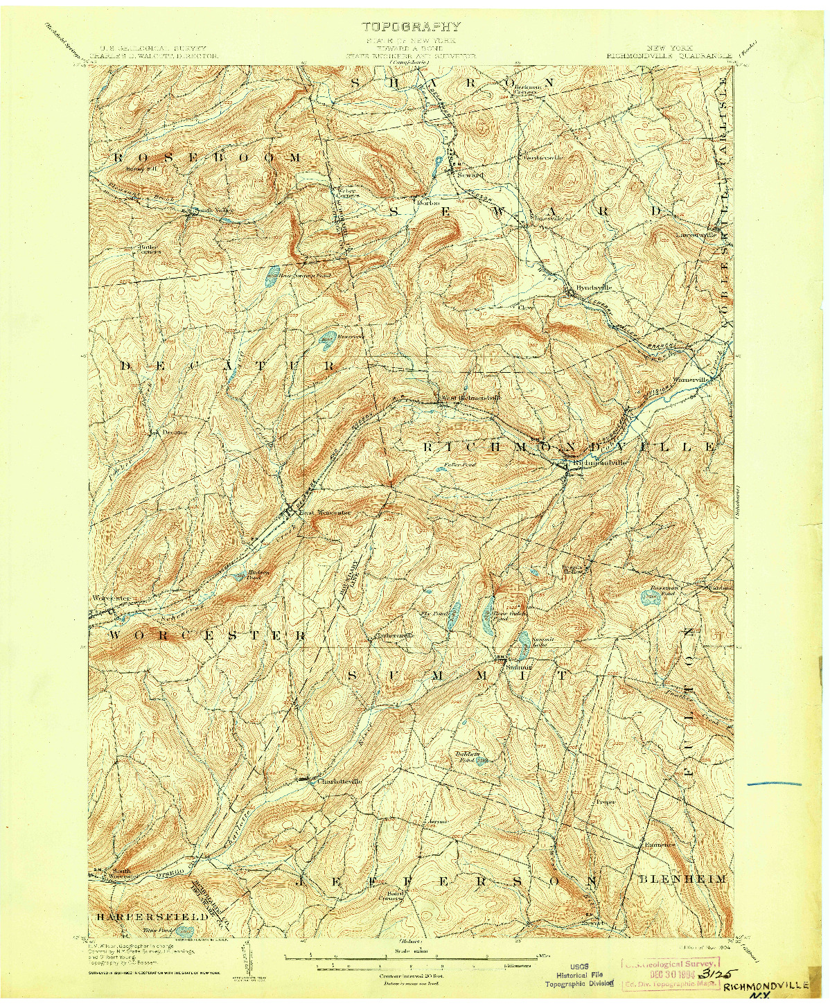 USGS 1:62500-SCALE QUADRANGLE FOR RICHMONDVILLE, NY 1904