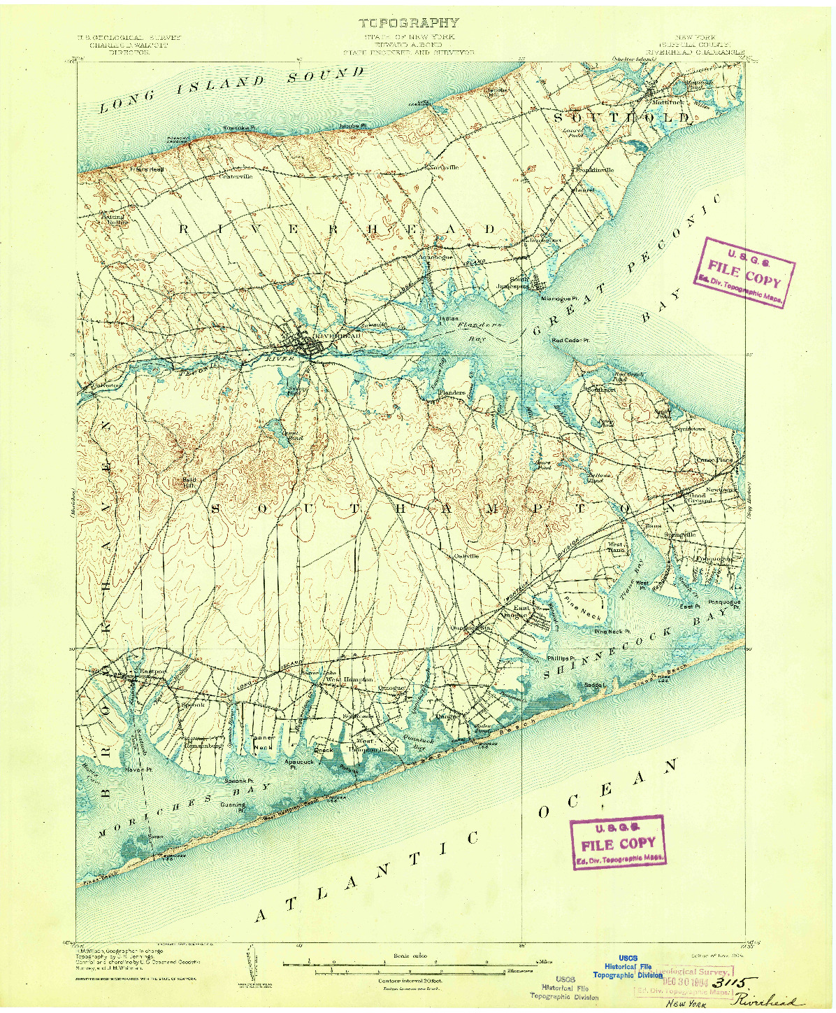 USGS 1:62500-SCALE QUADRANGLE FOR RIVERHEAD, NY 1904