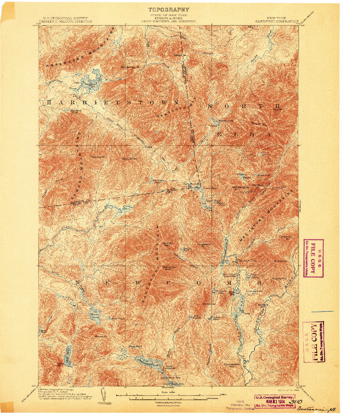 USGS 1:62500-SCALE QUADRANGLE FOR SANTANONI, NY 1904