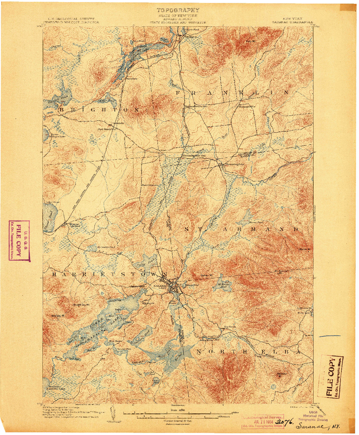 USGS 1:62500-SCALE QUADRANGLE FOR SARANAC, NY 1904