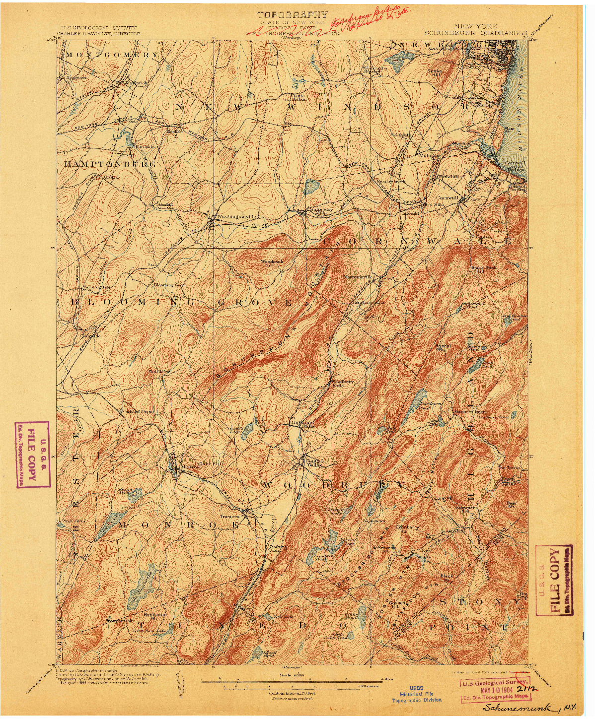 USGS 1:62500-SCALE QUADRANGLE FOR SCHUNEMUNK, NY 1902