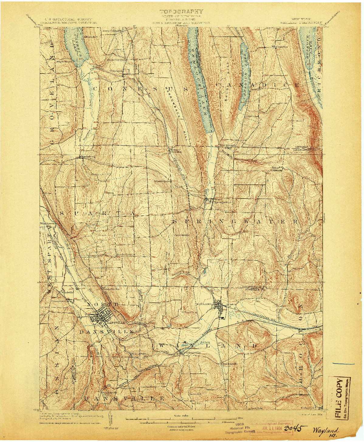 USGS 1:62500-SCALE QUADRANGLE FOR WAYLAND, NY 1904