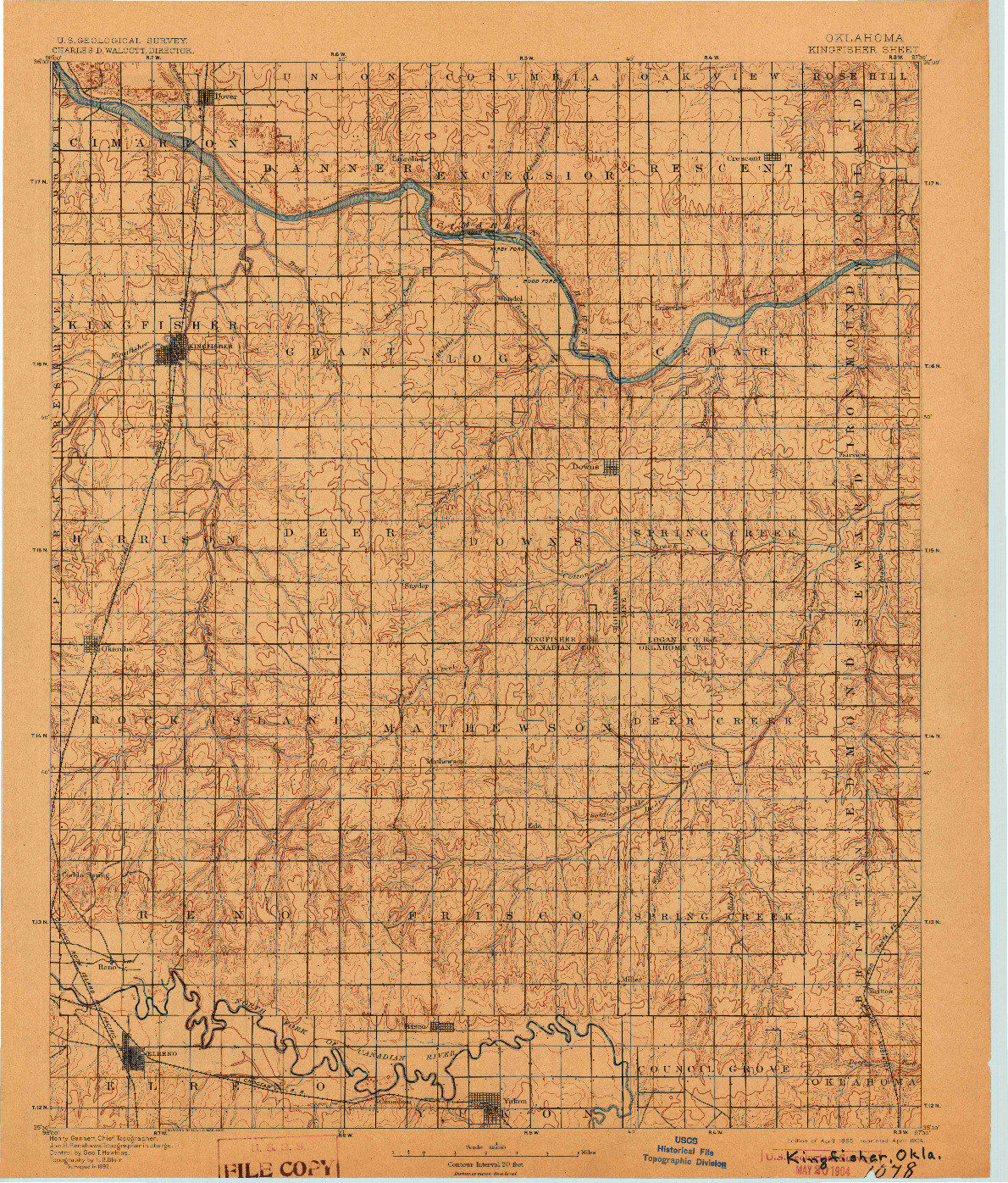 USGS 1:125000-SCALE QUADRANGLE FOR KINGFISHER, OK 1895