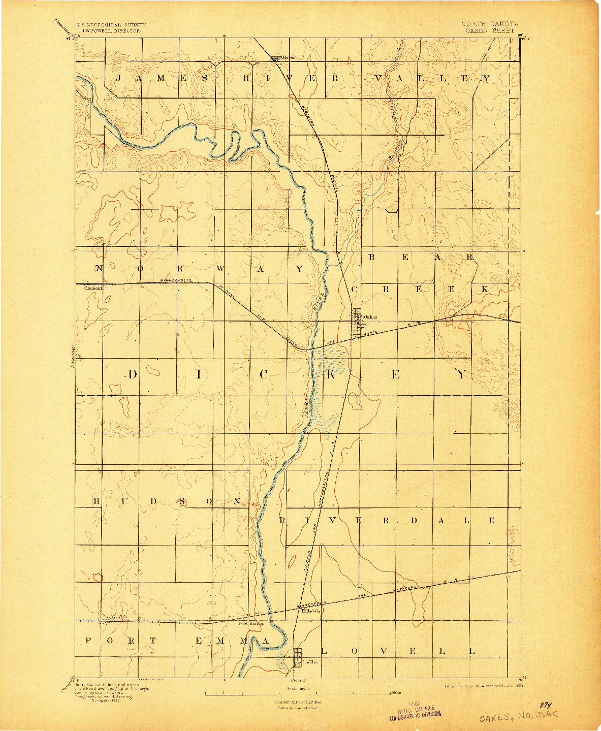 USGS 1:62500-SCALE QUADRANGLE FOR OAKES, ND 1894