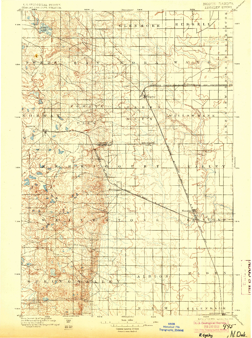 USGS 1:125000-SCALE QUADRANGLE FOR EDGELEY, ND 1896