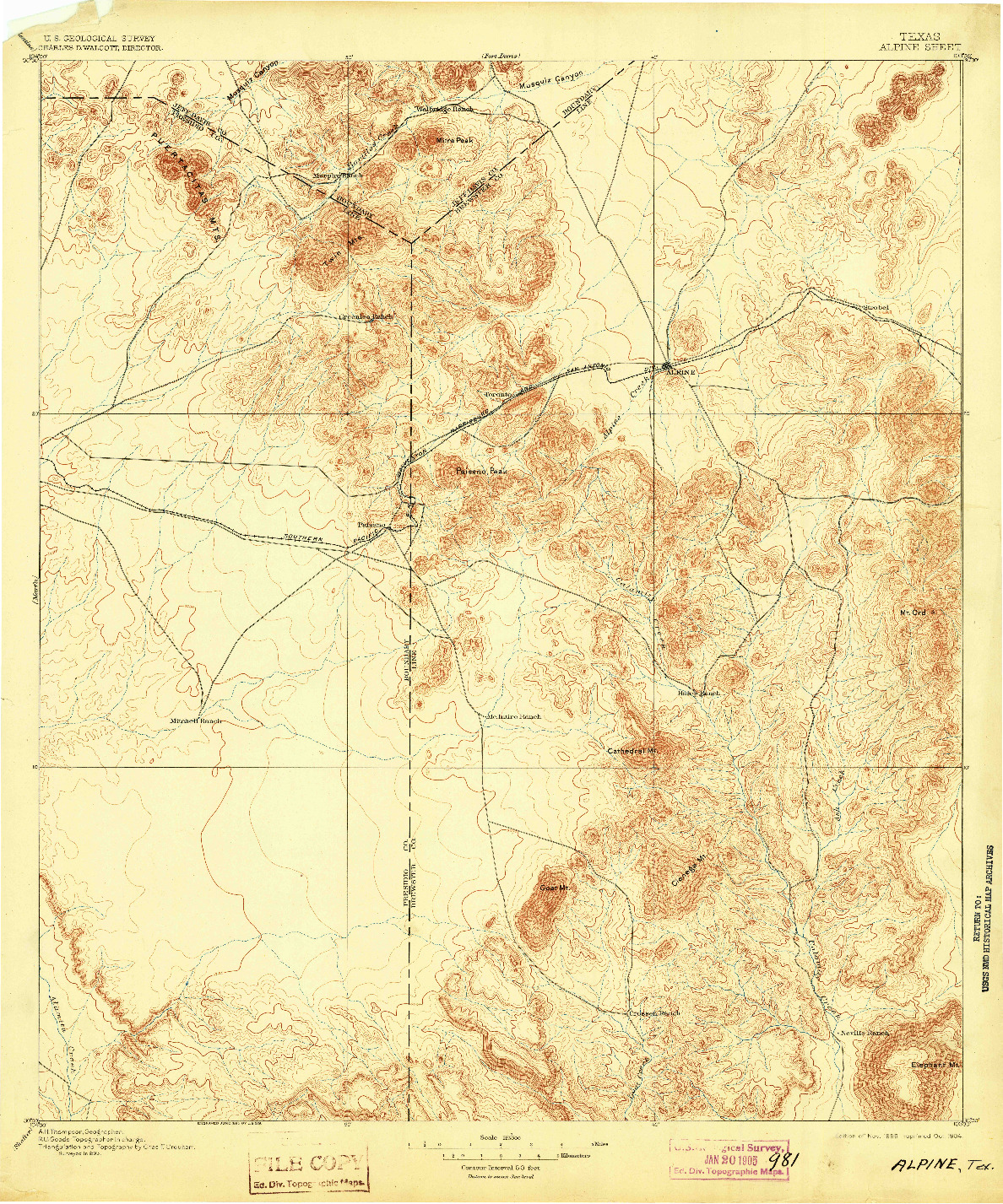 USGS 1:125000-SCALE QUADRANGLE FOR ALPINE, TX 1895