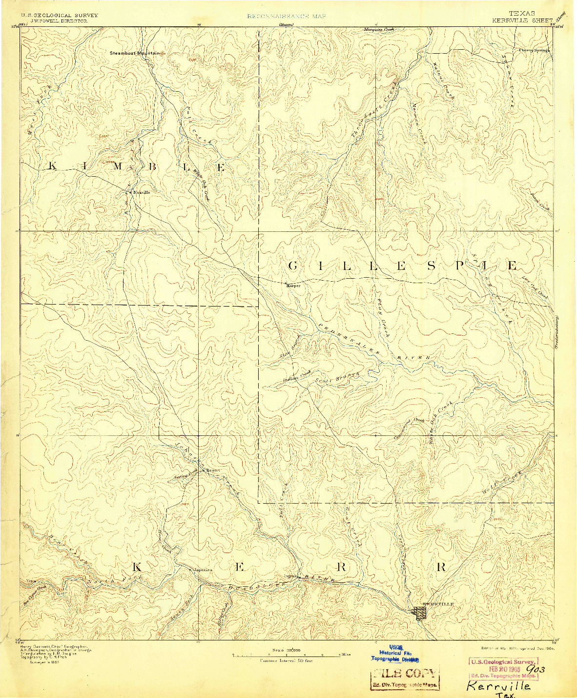 USGS 1:125000-SCALE QUADRANGLE FOR KERRVILLE, TX 1894