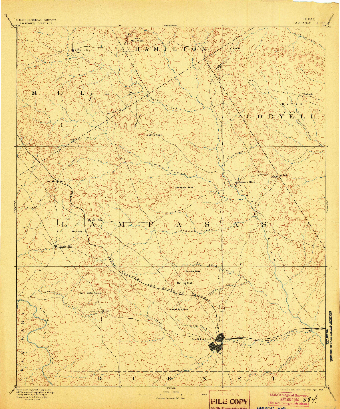 USGS 1:125000-SCALE QUADRANGLE FOR LAMPASAS, TX 1894