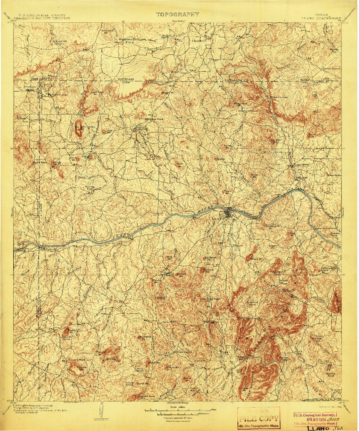 USGS 1:125000-SCALE QUADRANGLE FOR LLANO, TX 1904