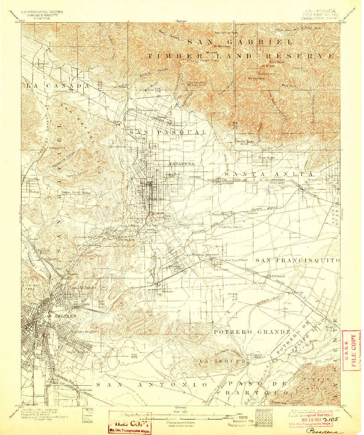 USGS 1:62500-SCALE QUADRANGLE FOR PASADENA, CA 1900