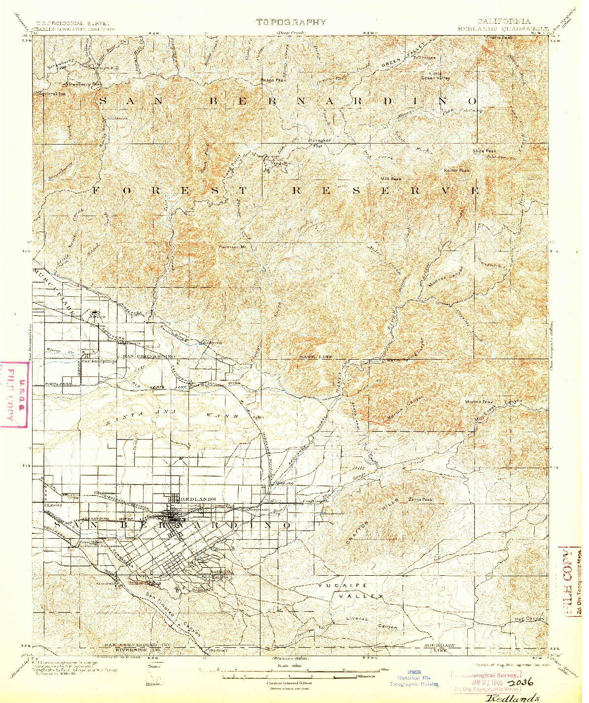 USGS 1:62500-SCALE QUADRANGLE FOR REDLANDS, CA 1901