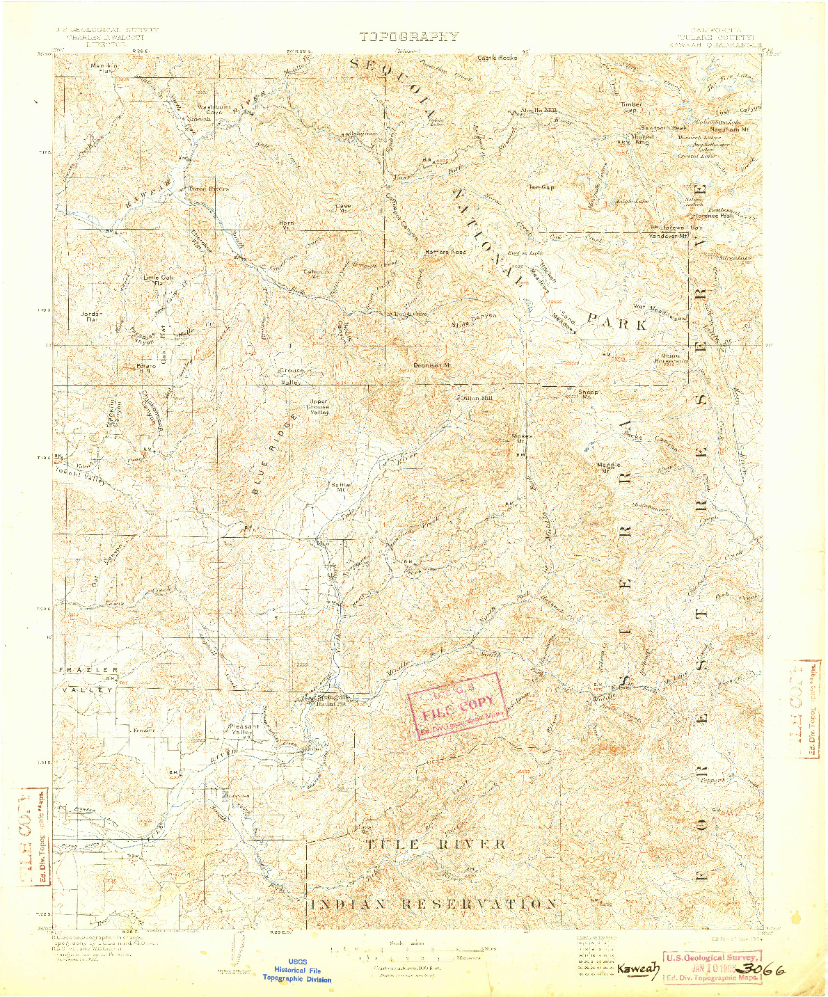 USGS 1:125000-SCALE QUADRANGLE FOR KAWEAH, CA 1904