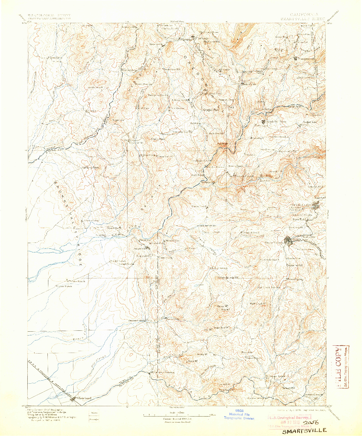 USGS 1:125000-SCALE QUADRANGLE FOR SMARTSVILLE, CA 1895