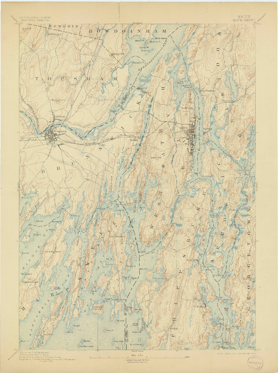 USGS 1:62500-SCALE QUADRANGLE FOR BATH, ME 1894