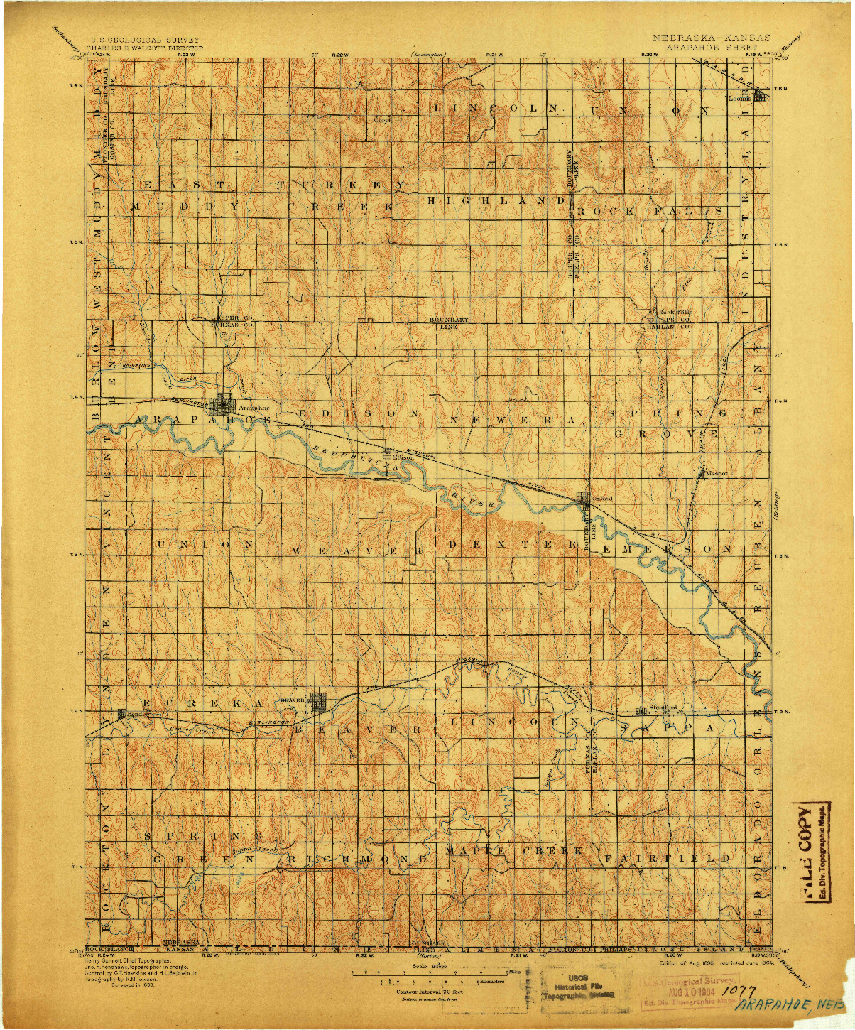 USGS 1:125000-SCALE QUADRANGLE FOR ARAPAHOE, NE 1896