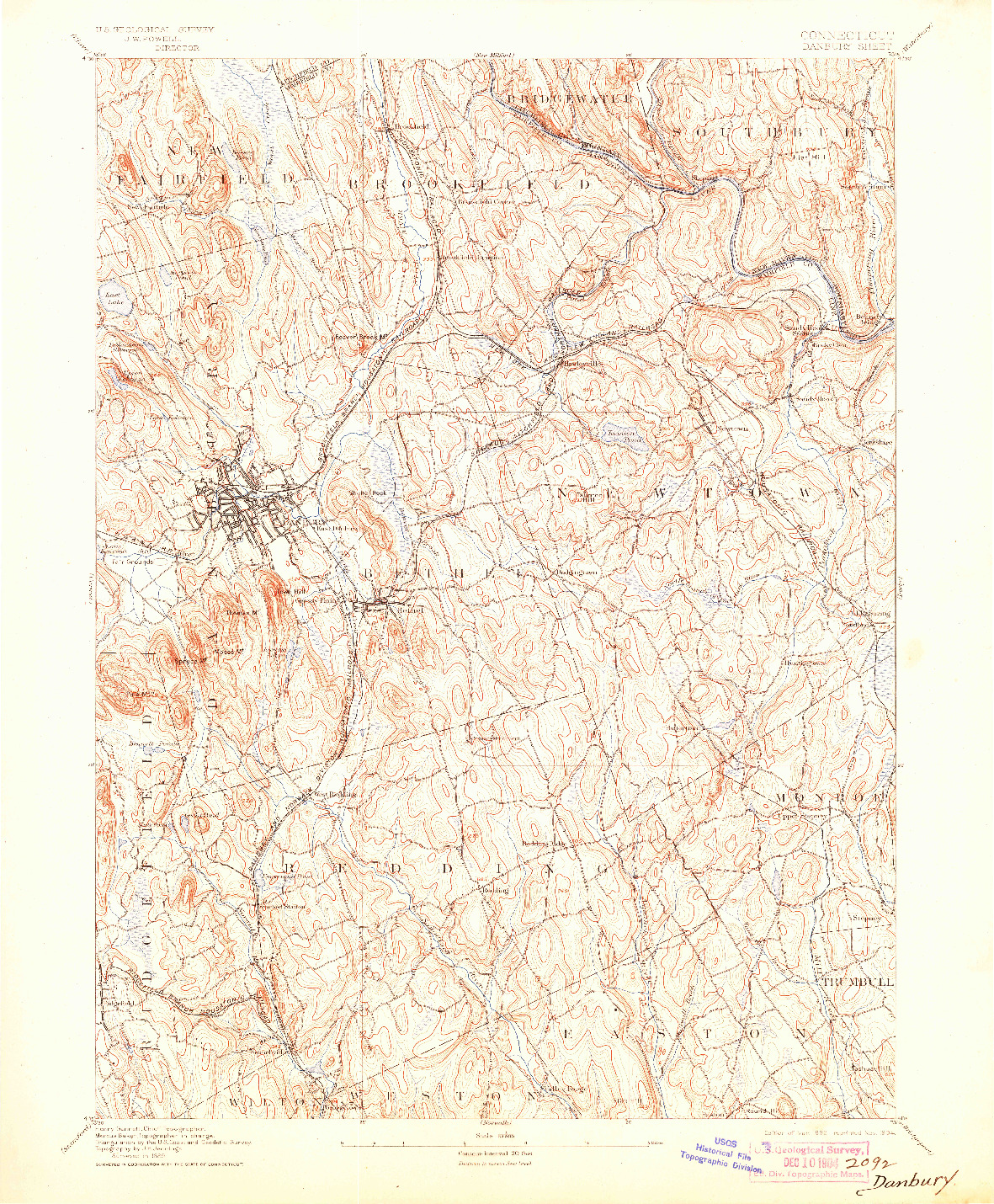 USGS 1:62500-SCALE QUADRANGLE FOR DANBURY, CT 1892