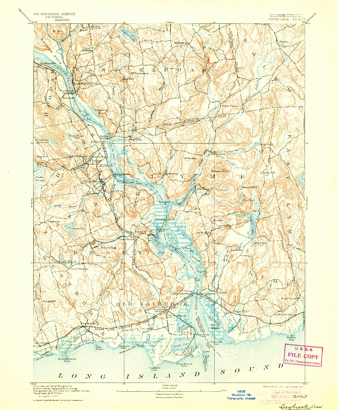 USGS 1:62500-SCALE QUADRANGLE FOR SAYBROOK, CT 1893